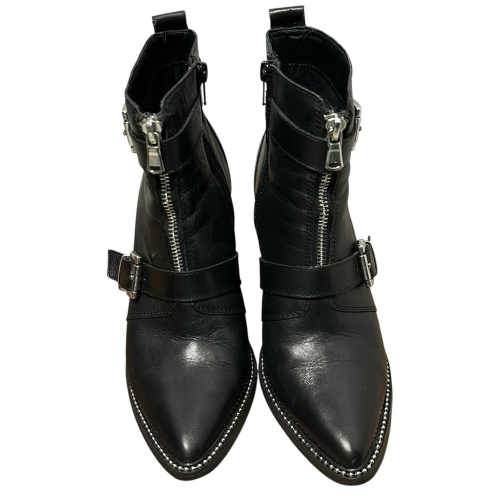 Steve Madden Halle Moto Buckle Black Leather Pointed Toe Zipper Booties - Picture 13 of 14